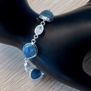 Apatite Freeform Gemstone & CZ silver bracelet